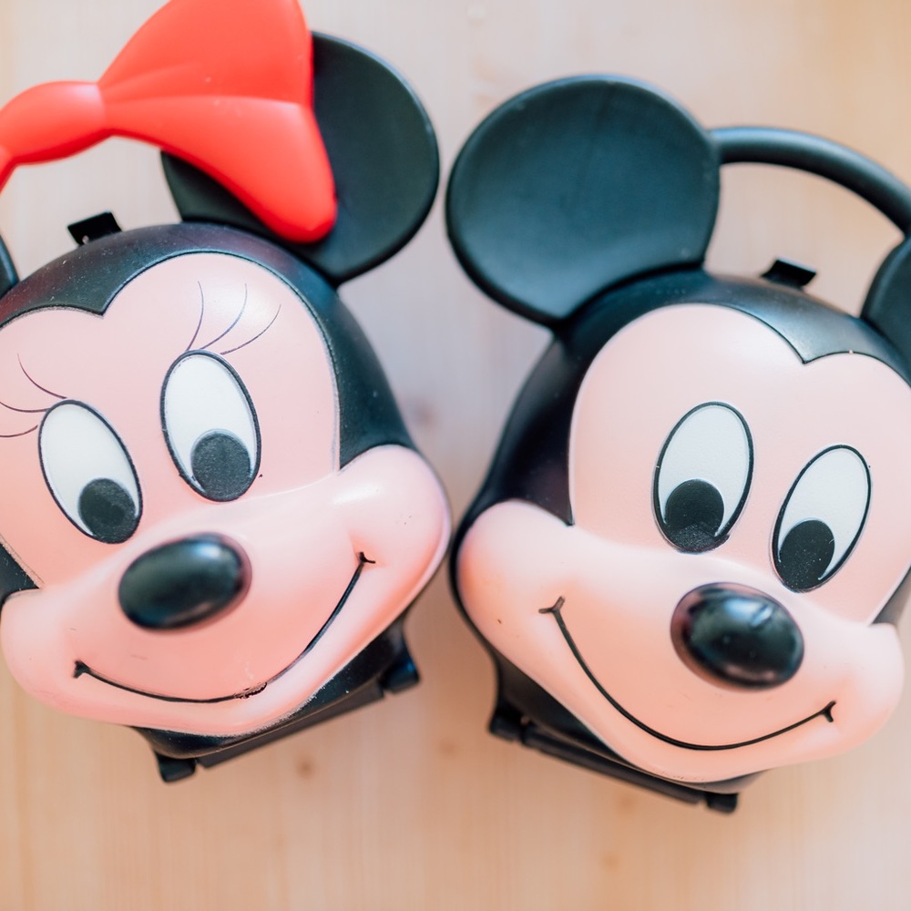 Vintage Aladdin Disney Mickey & Minnie Mouse Head Lunch Boxes